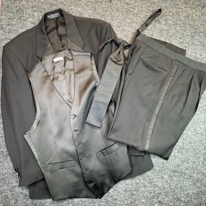 Zylos George Machado Tuxedo‎ 4pc Set Mens Size 38 Black Worsted Wool Suit